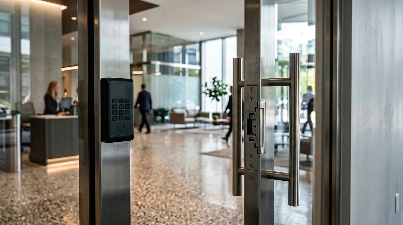 קורא כרטיס לבקרת כניסה ליד דלת משרד