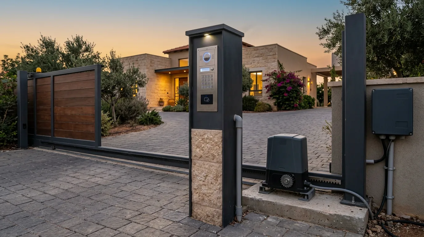 מנוע שער הזזה ואינטרקום ליד כניסה לבית