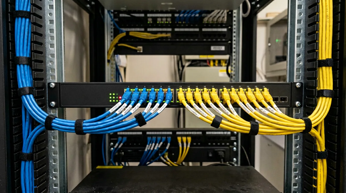 מתג רשת PoE עם כבלי אתרנט