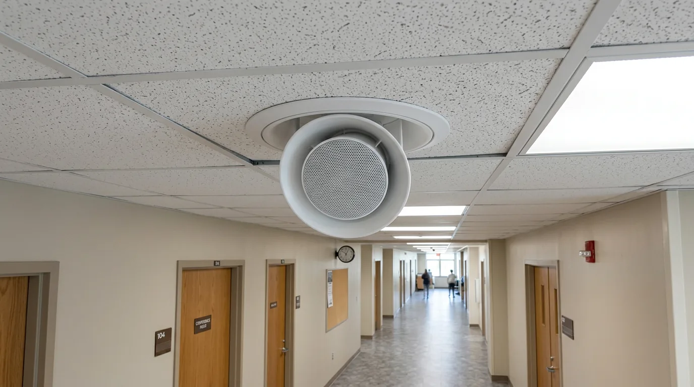 רמקול כריזה בתקרת מסדרון