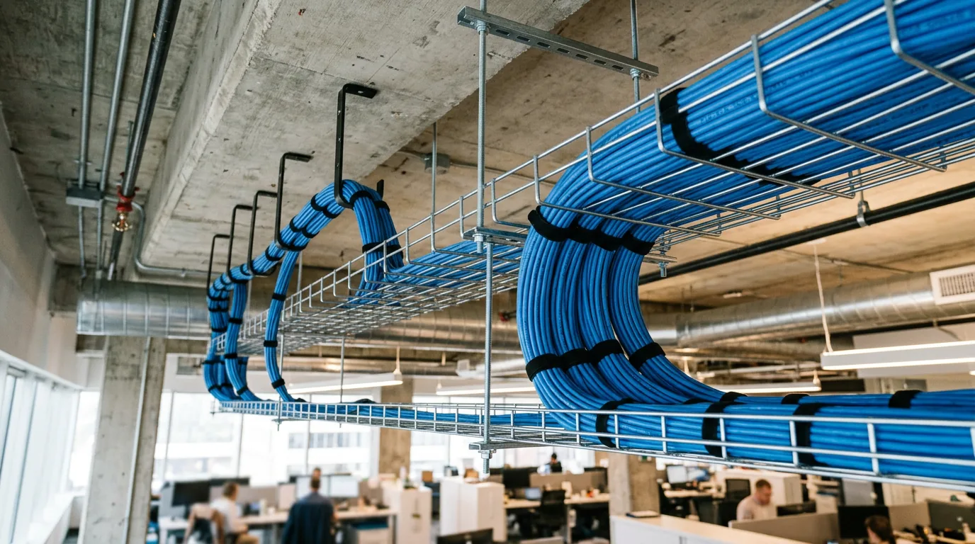 כבלי רשת מאורגנים בתוואי תקרה